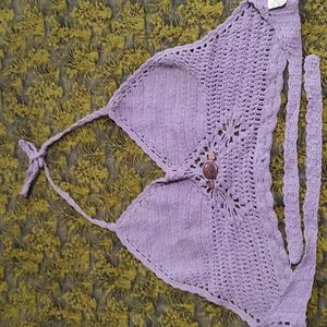 COPY - Crochet Crop top, wire wrapped stone detail, size SM-MED